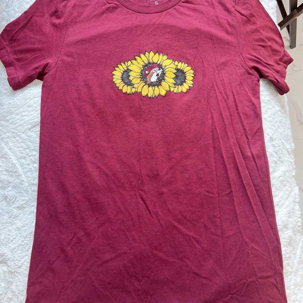 Red T-Shirt with Sunflower Graphic